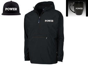 "POWER" Limited Edition Bundle:  POWER Rain Jacket + POWER Snapback Hat + POWER Bistro Mug